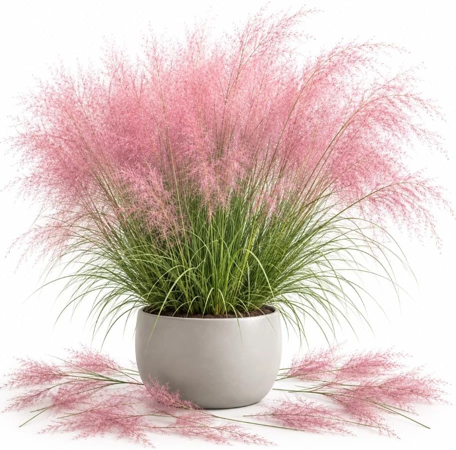 Pink Muhly Grass Live Plant - 4-7 Inch Ornamental Perennial Grass for Outdoor Garden - Image 1