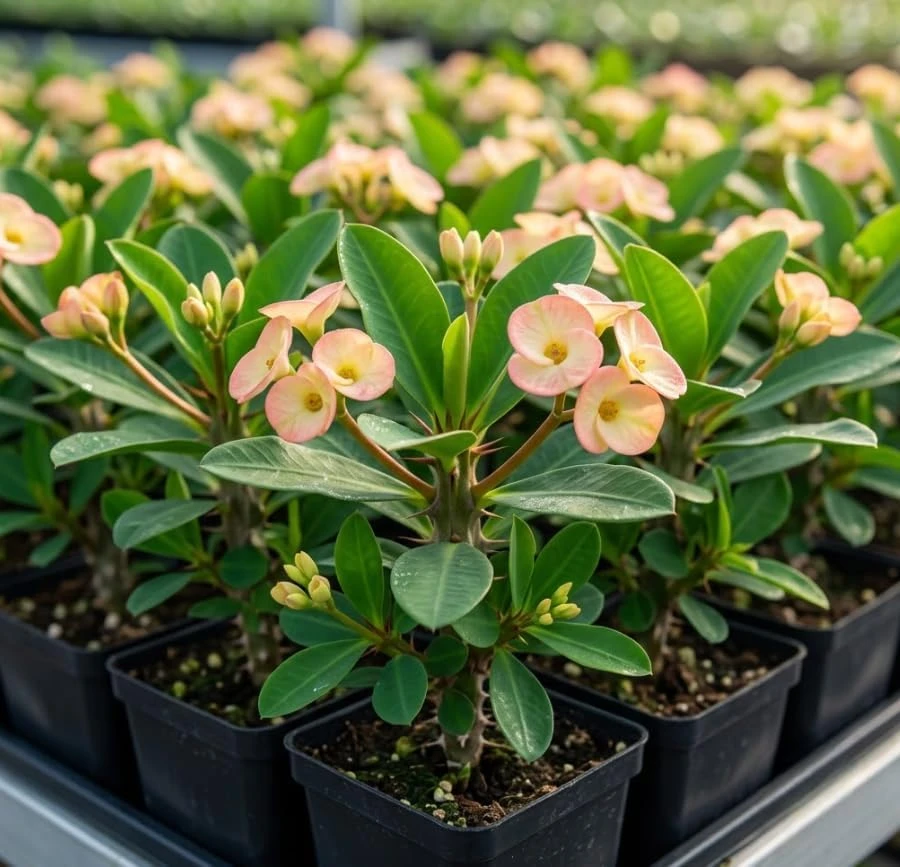 Pinkish Yellow Crown of Thorns Live Plant - Euphorbia Milii Succulent, 2 Inch Pot, 4-6 Inch Tall - Image 1