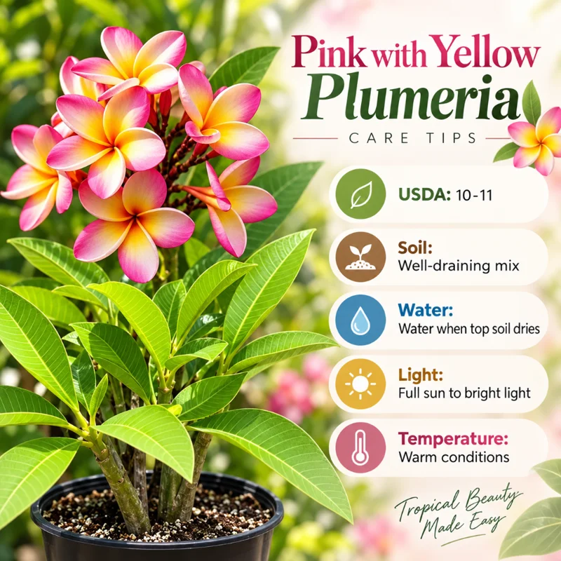 Plumeria Plant Live, Pink and Yellow Flower, 10-15 Inch Tall, Gallon Pot for Planting - Image 5