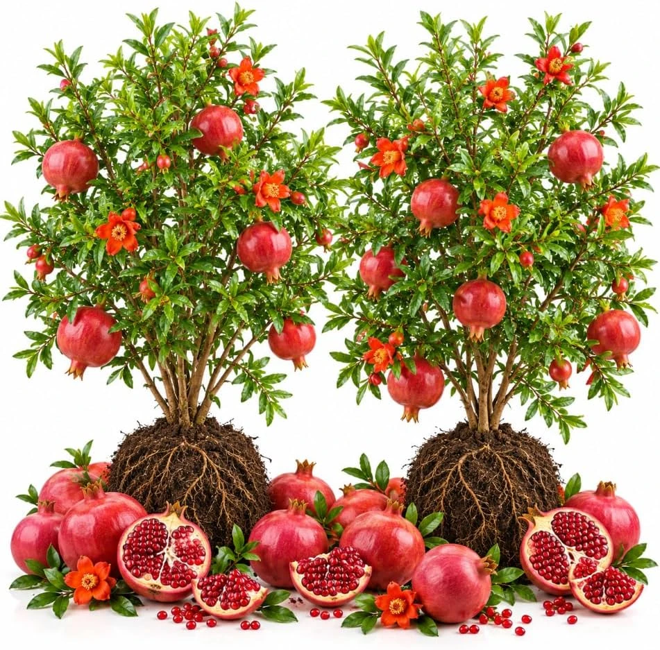 Pomegranate Tree Live Plants - Set of 2, Red Fruit Starter, 6-10 Inches Tall - Image 1