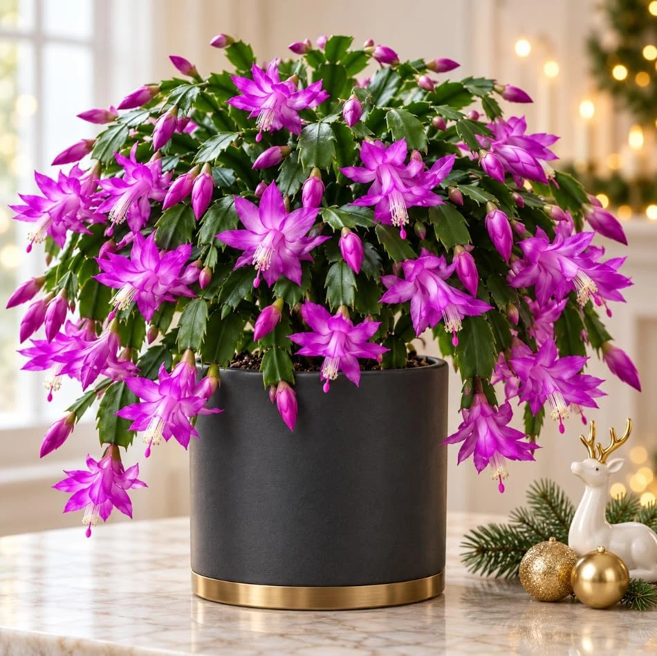 Purple Christmas Cactus Live Plant – Rooted Flowering Succulent – 4-7 Inches Tall – Indoor Houseplant - Image 1