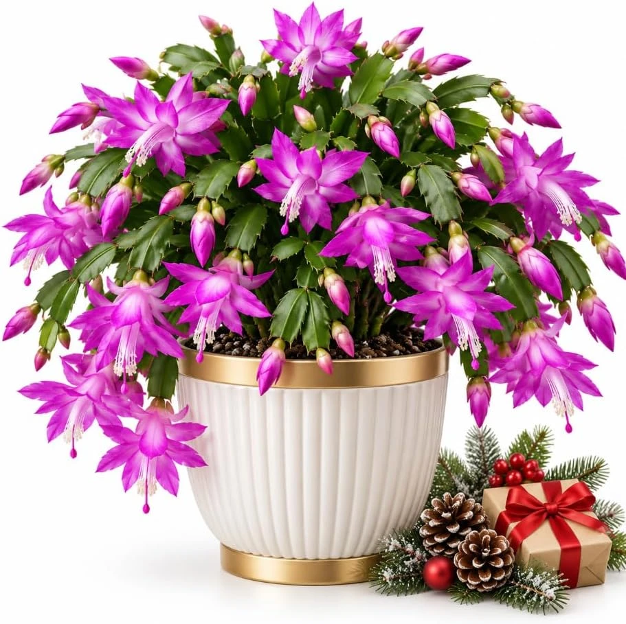 Purple Christmas Cactus Plant - Live Holiday Flowering Succulent, 4-7 Inches Tall, Indoor Houseplant - Image 1