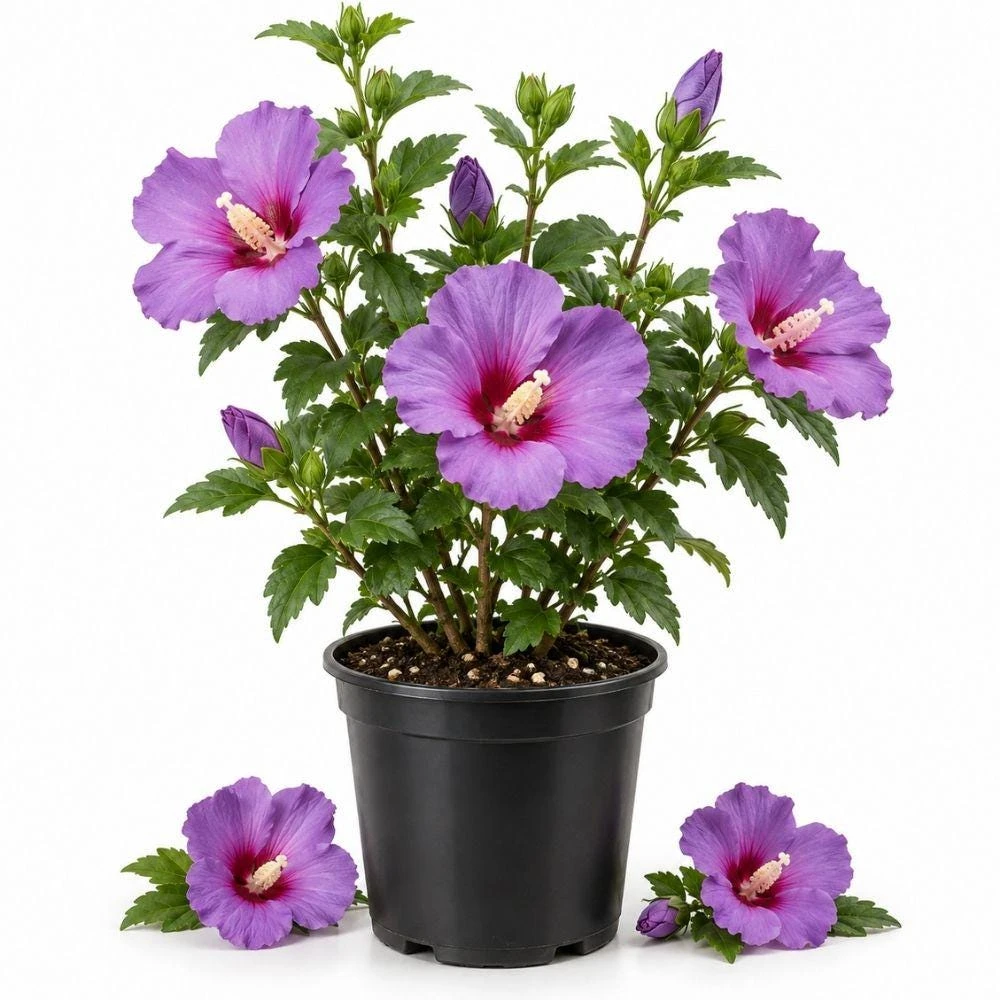 Purple Hibiscus Live Plant - 5-7 Inch Starter - Tropical Flowering Shrub for Garden & Patio - Image 1