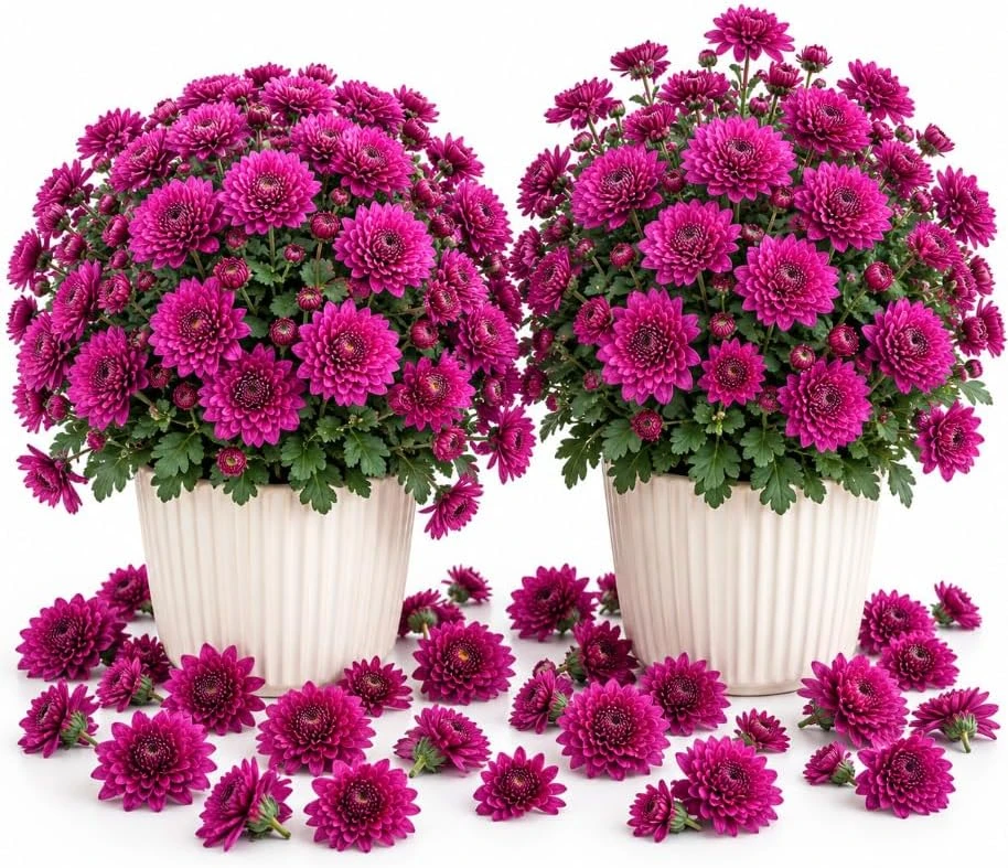 Purple Mum Live Plants - 2 Pack Chrysanthemum Starter Plants, 4-7 Inches Tall, Perennial Outdoor - Image 1