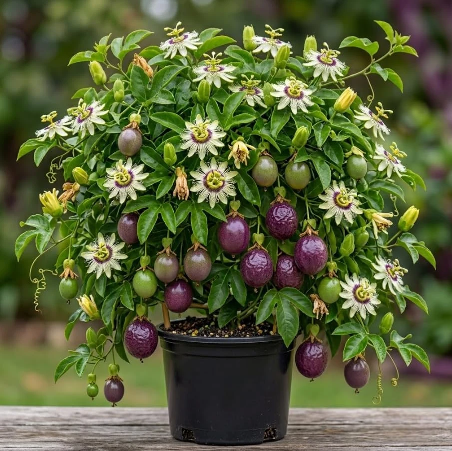 Purple Passion Fruit Live Plant – Sweet Passion Vine – 1 Ft Tall – Gallon Pot - Image 1
