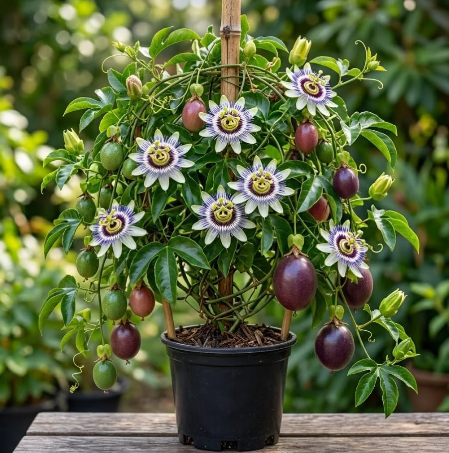 Purple Passion Fruit Live Plant - Tropical Fruiting Vine, 1 Ft Tall, 1 Gallon Pot - Image 1