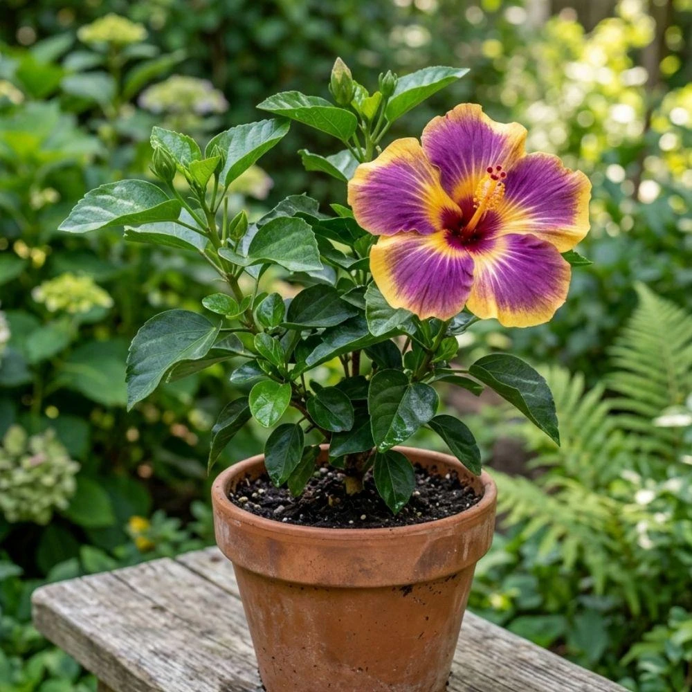 Purple Yellow Hibiscus Live Plant – 5-7 Inch Tropical Shrub – Bicolor Flower - Image 3