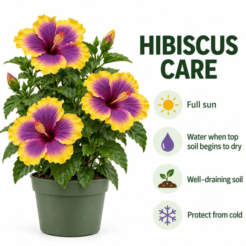 Purple Yellow Hibiscus Live Plant – 5-7 Inch Tropical Shrub – Bicolor Flower - Image 4