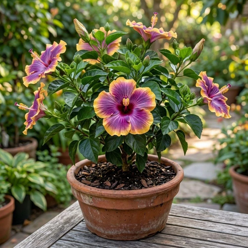 Purple Yellow Hibiscus Live Plant – 5-7 Inch Tropical Shrub – Bicolor Flower - Image 7