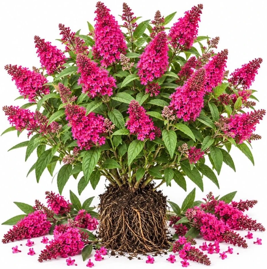 Raspberry Butterfly Bush Live Plant - Pink Buddleia Shrub, 4-6 Inches Tall, Outdoor - Image 1