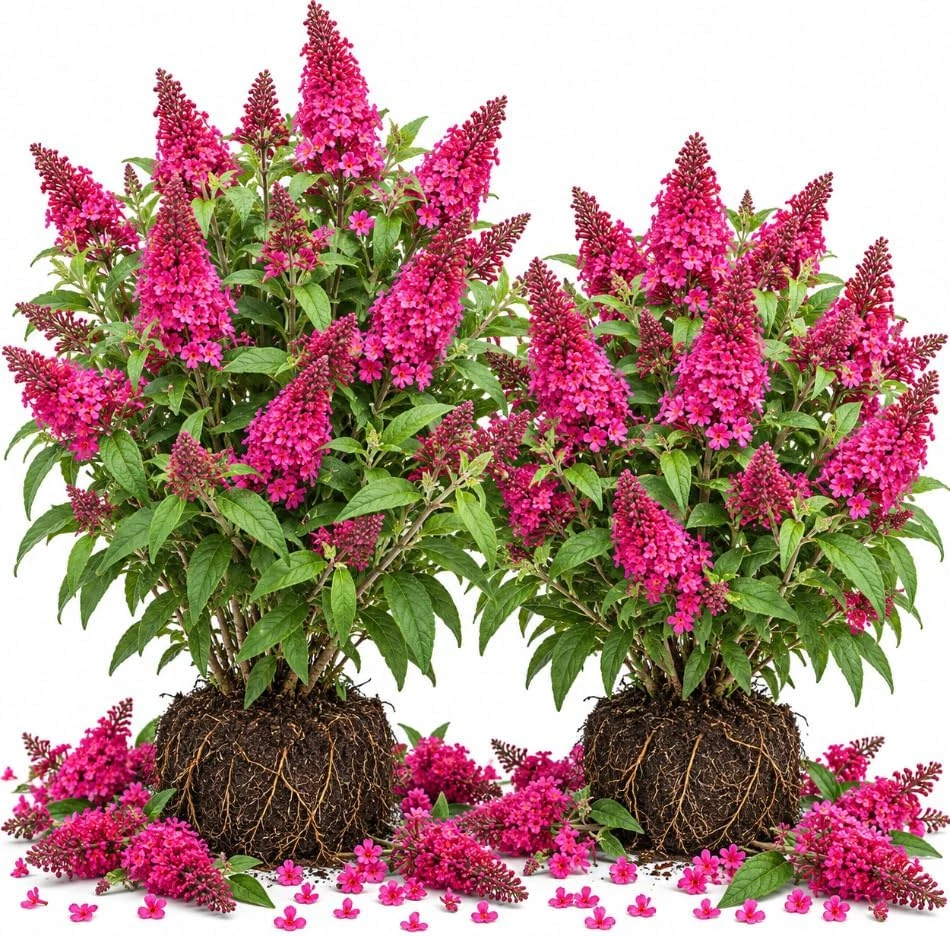 Raspberry Butterfly Bush Live Plants - 2 Pack, 4-6 Inches Tall, Outdoor Flowering Shrub - Image 1
