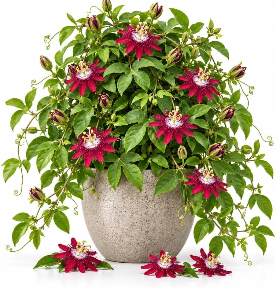 Red Burgundy Passion Flower Live Plant – 4-7 Inches Tall Passiflora Vine - Image 1
