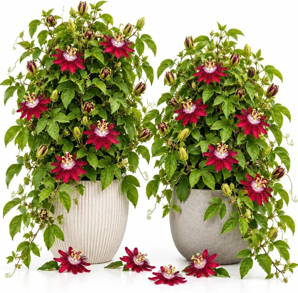 Red Burgundy Passion Flower Live Plants - 2 Pack, 4-7 Inches Tall Passiflora Vine - Image 1