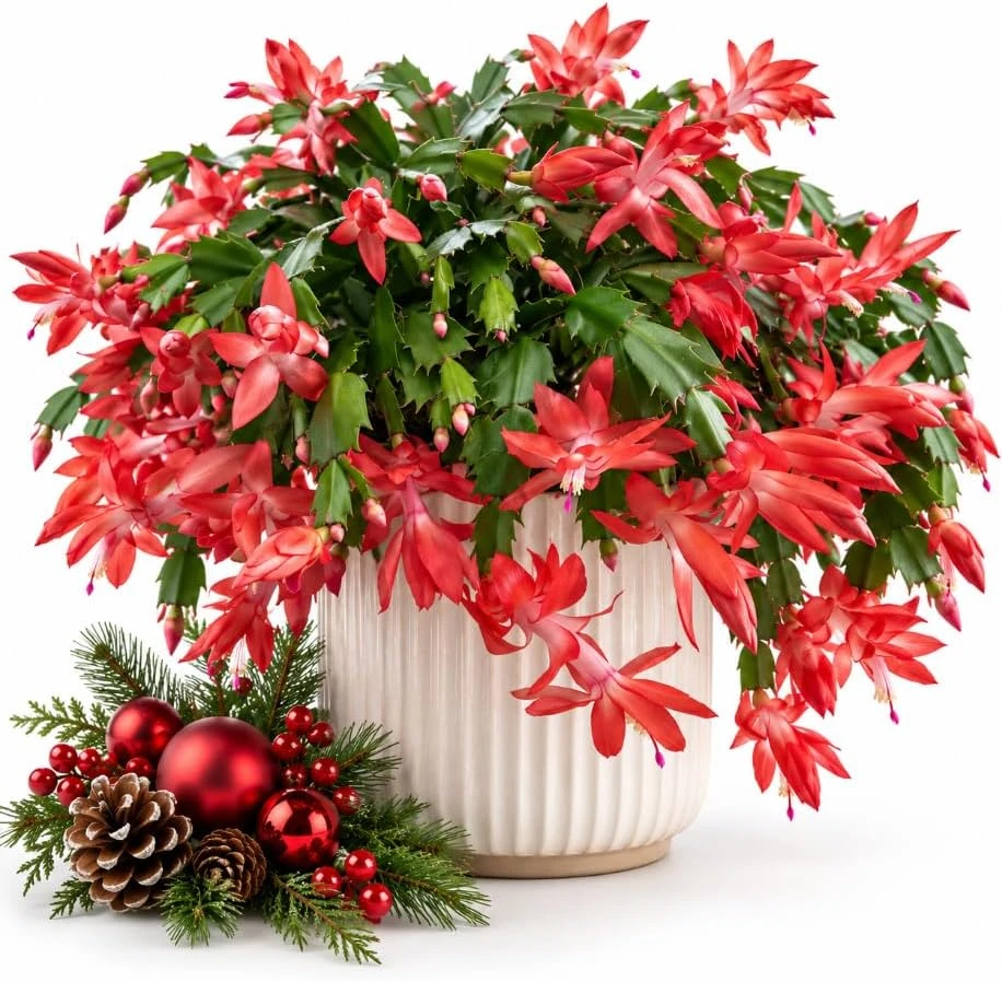Red Christmas Cactus Live Plant – 4-7 Inches Tall – Holiday Flowering Succulent - Image 1