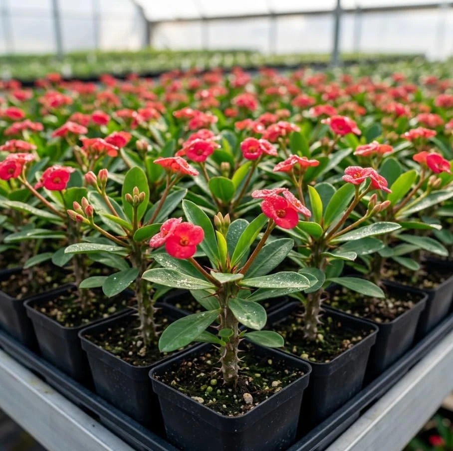 Red Crown of Thorns Live Plant - Euphorbia Milii Succulent, 2 Inch Pot, 4-6 Inches Tall, Indoor/Outdoor - Image 1