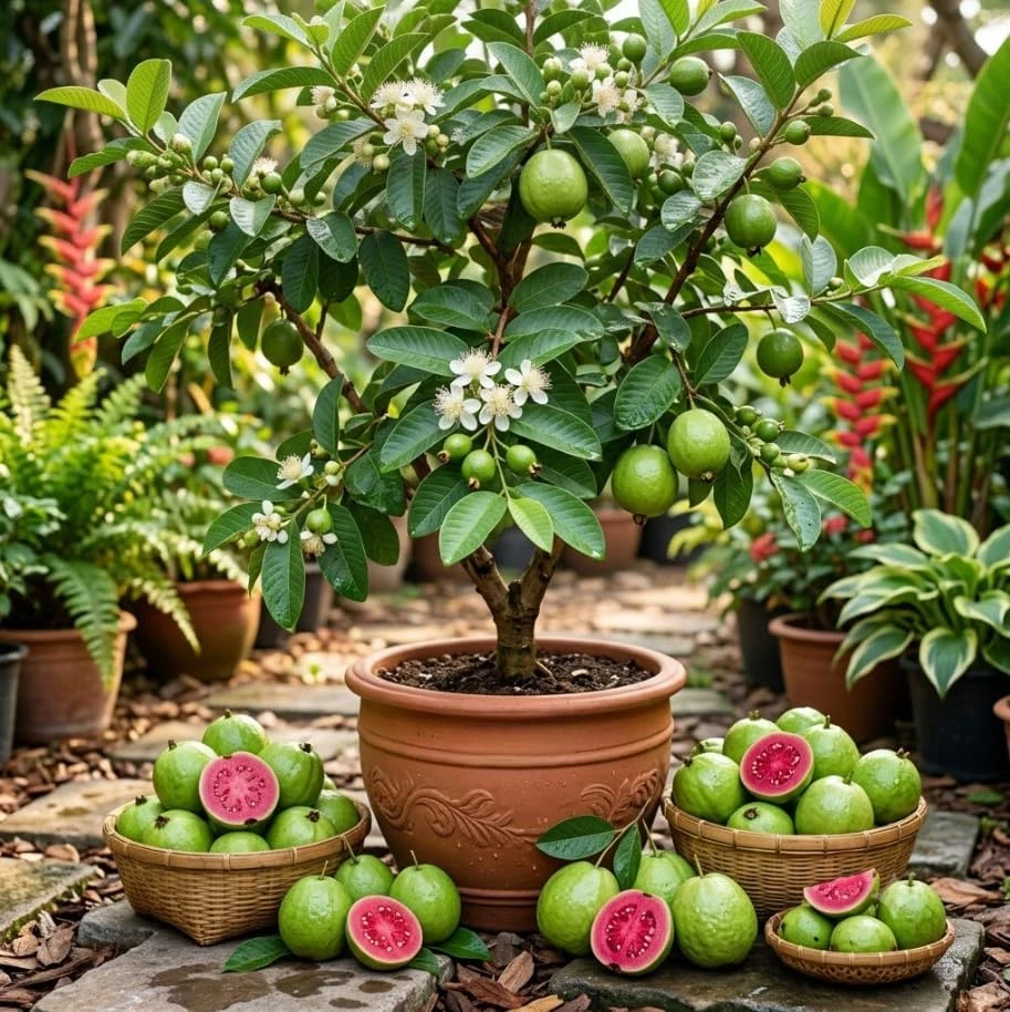 Red Guava Tree Live Plant - Dwarf Fruit Tree 5-10" Tall, 4" Pot, Tropical Fruit - Image 1