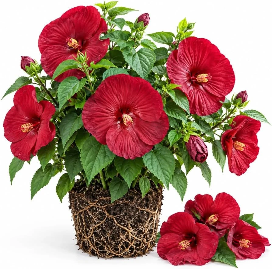 Red Hibiscus Live Plant – 4-7 Inches Tall – Hardy Flowering Shrub for Garden & Patio - Image 1