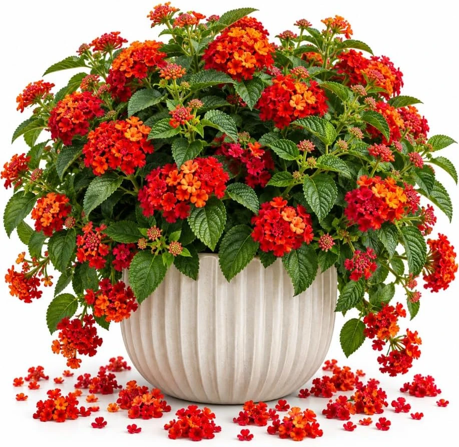 Red Lantana Live Plant, 4-6 Inches Tall, Outdoor Flowering Shrub - Image 1
