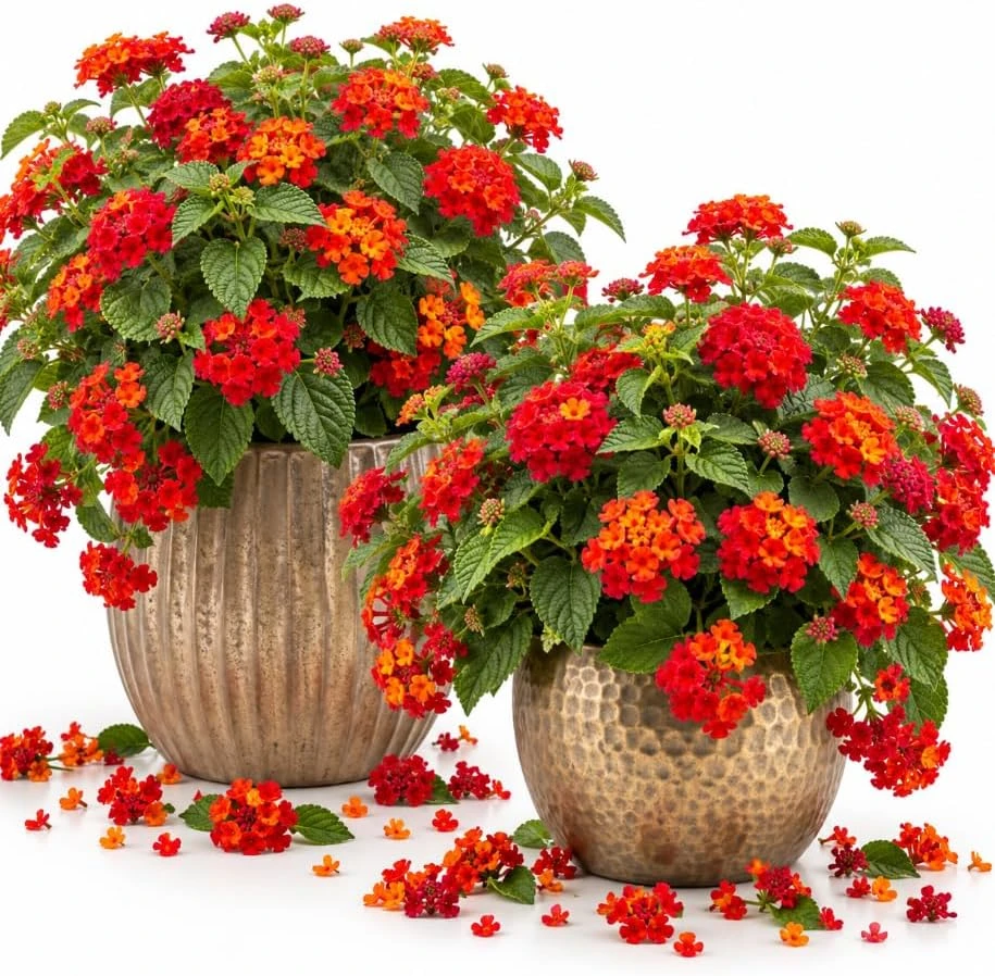 Red Lantana Live Plant Set of 2, 4-6 Inches Tall, Outdoor Flowering Plant - Image 1