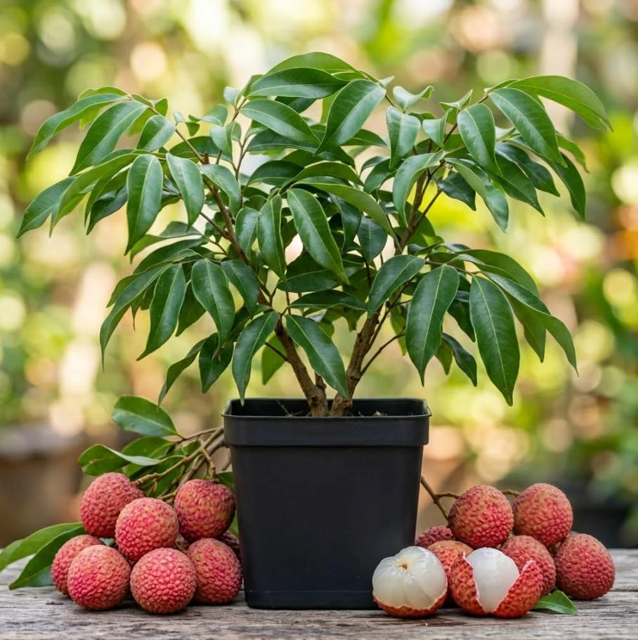 Red Lychee Tree Live Plant - Sweet Fruit Plant 5-7" Tall in 4" Pot - Image 1