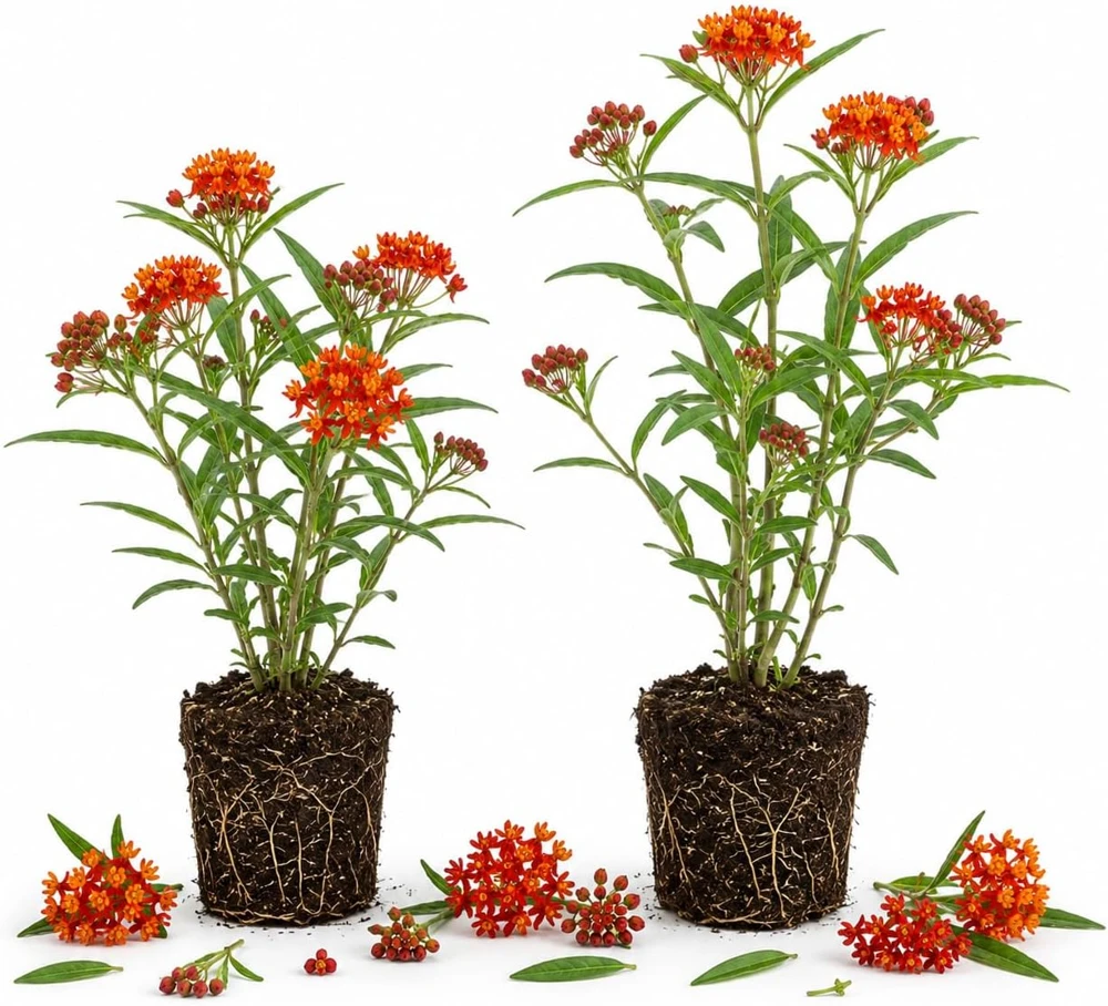 Red Milkweed Live Plants – Asclepias Starter Plants – Set of 2, 4-6 Inch, Outdoor Perennial - Image 1