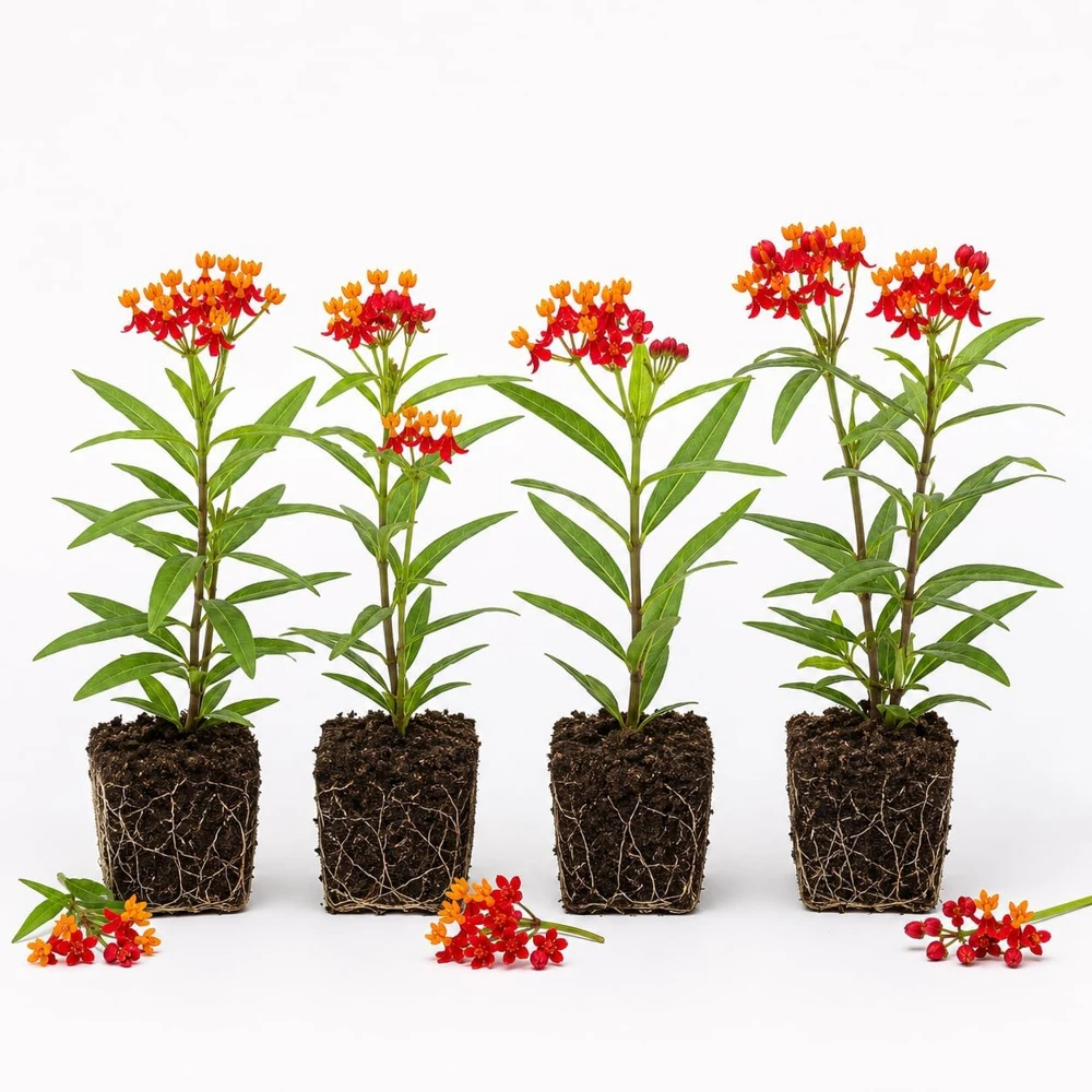 Red Milkweed Live Plants – Set of 4 Starter Plants 4-6 Inches Tall – Outdoor Perennial - Image 1