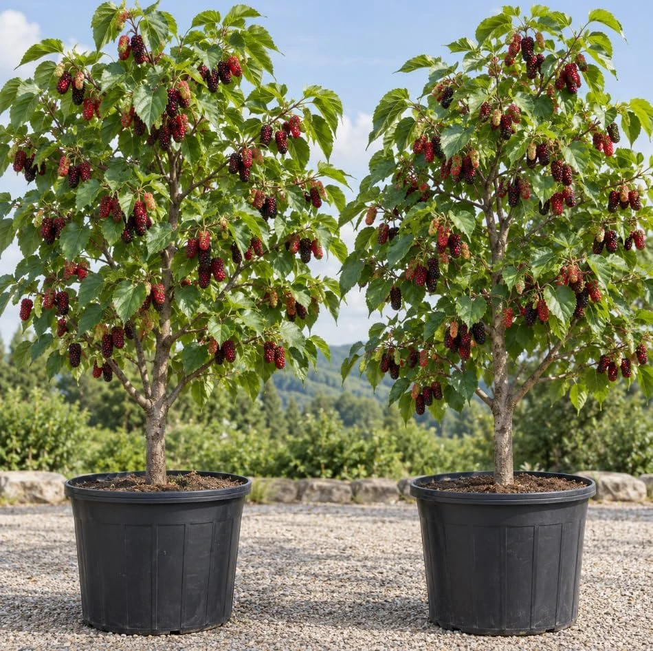 Red Mulberry Tree Live Plant - Set of 2, 12-16 Inch Tall, Sweet Mulberries, Outdoor - Image 1