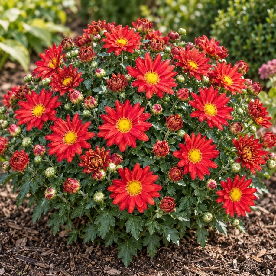 Red Mum Chrysanthemum Live Plant - 4-6 Inches Tall, Outdoor Garden Mum - Image 2