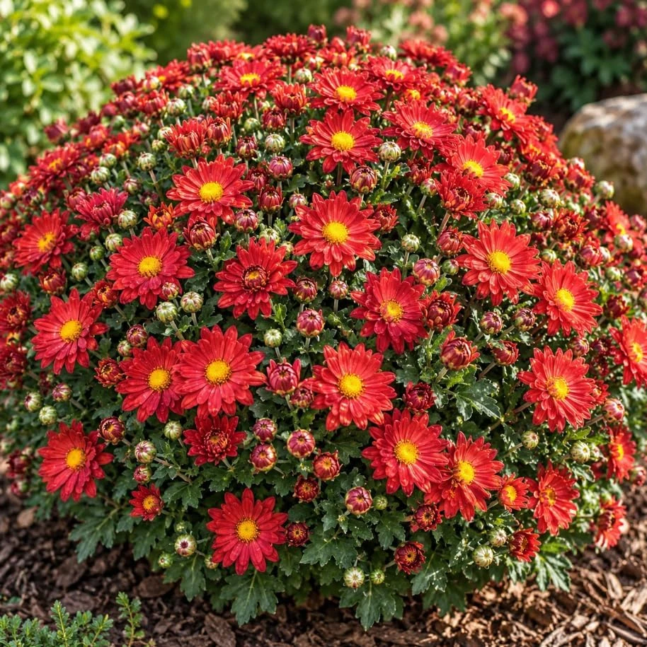 Red Mum Chrysanthemum Live Plant - 4-6 Inches Tall, Outdoor Garden Mum - Image 4