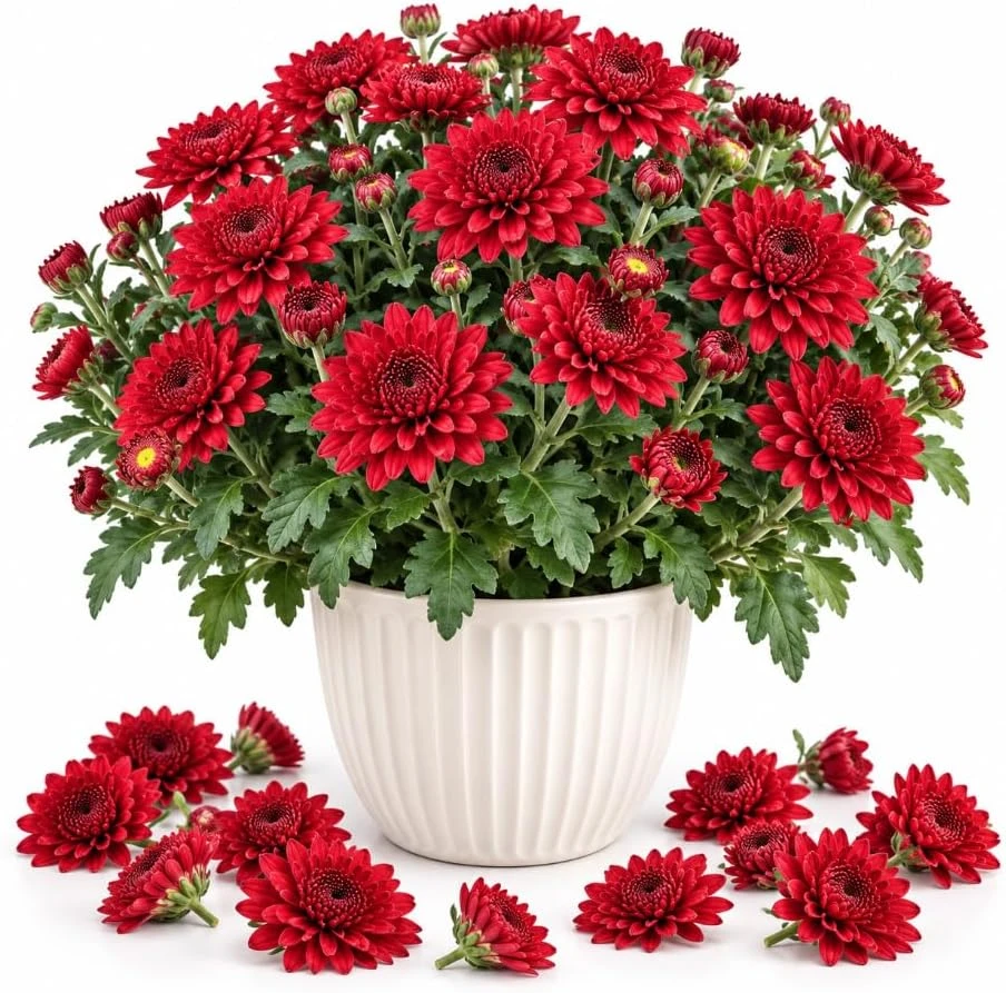 Red Mum Live Plant - 4-6 Inches Tall Chrysanthemum Starter for Outdoor Garden - Image 1
