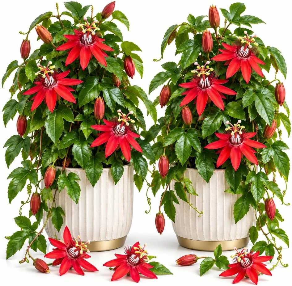 Red Passion Flower Live Plants, 2-Pack, 4-7 Inches Tall, Well Rooted Vines, Outdoor - Image 1