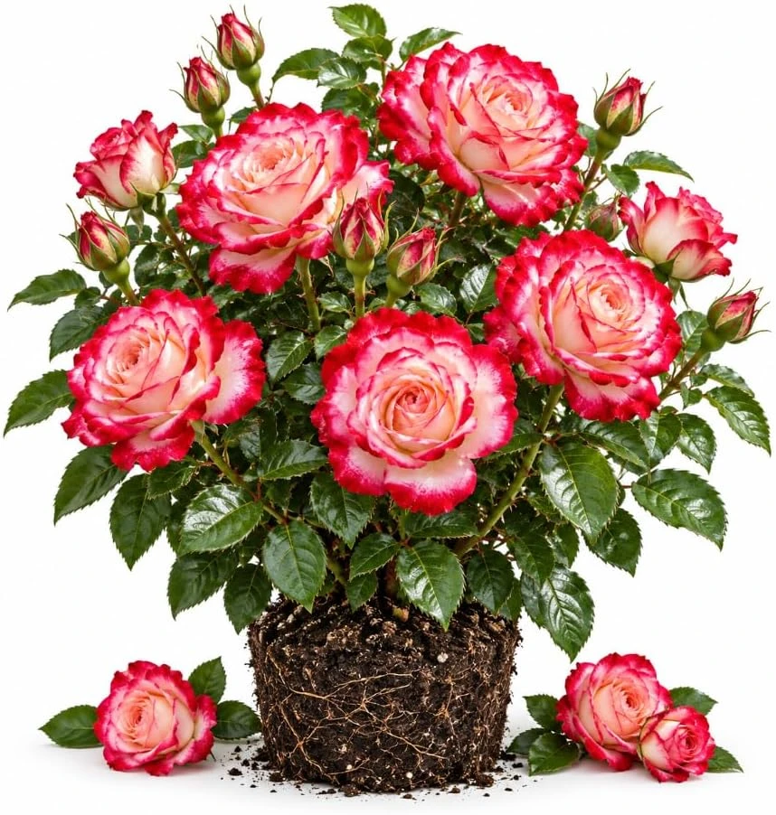 Red White Climbing Rose Live Plant – 4-6 Inches Tall – Outdoor Flowering Bush - Image 1