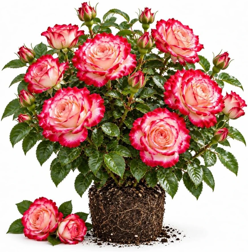 Red White Rose Live Plant – Fragrant Flowering Bush – 4-7 Inches Tall – Outdoor - Image 1