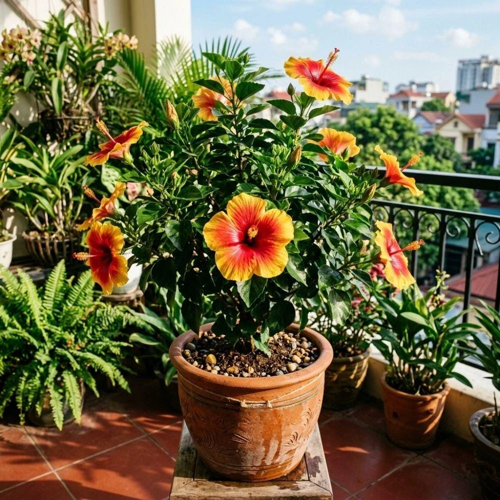 Red Yellow Hibiscus Live Plant 5-7 Inch Tropical Flowering Shrub Outdoor - Image 1