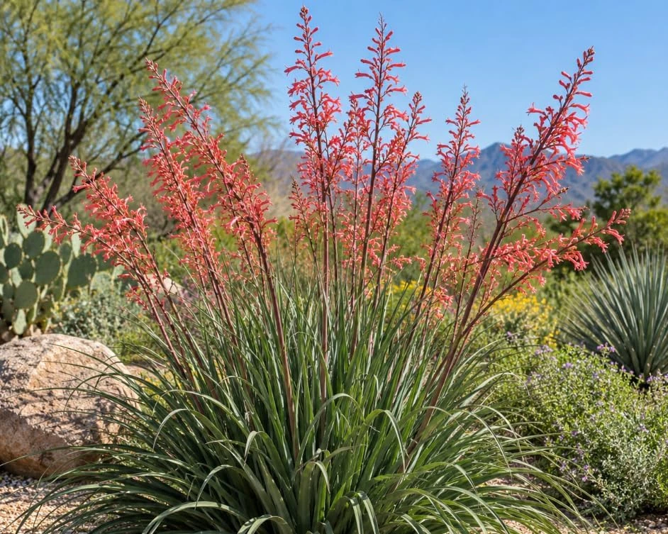 Red Yucca Live Plant - 3 Coral Yucca Hummingbird Plants, 4-inch Pot, Outdoor - Image 4