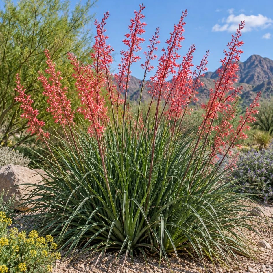 Red Yucca Live Plant - Coral Hummingbird Plant - 4" Pot - Outdoor - Image 2