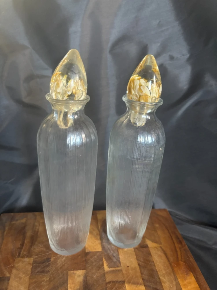 Ribbed Glass Oil & Vinegar Cruets with Hand Blown Stoppers - 18 oz Capacity, Clear, Set of 2 - Image 1
