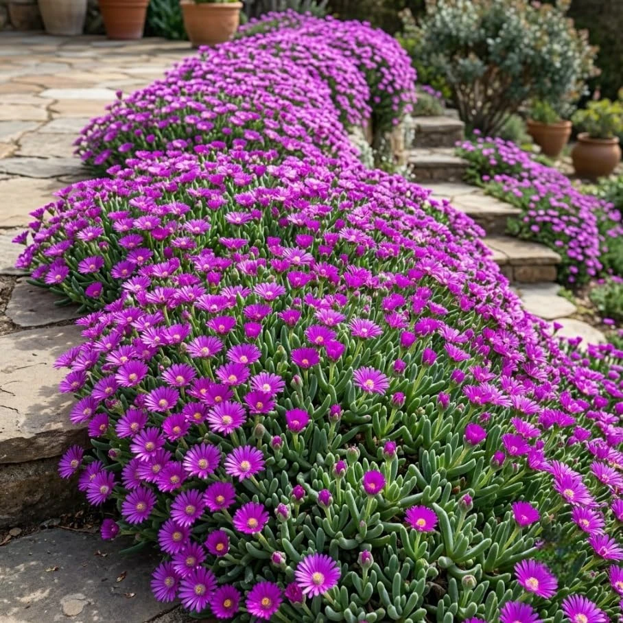 Rosea Ice Plant Live Succulent - 3 Pack, Purple Flowers, 2-Inch Pot, Ground Cover - Image 1