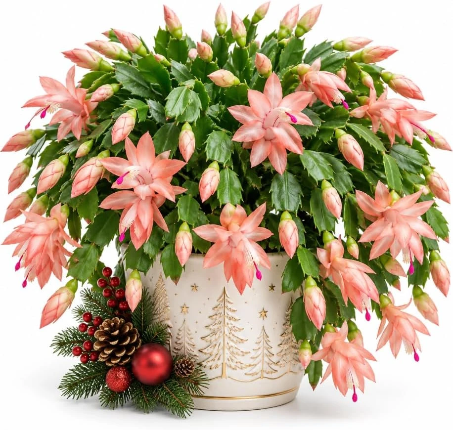 Salmon Christmas Cactus Live Plant – 4-6 Inches Tall, Rooted Holiday Succulent for Indoor Decor - Image 1