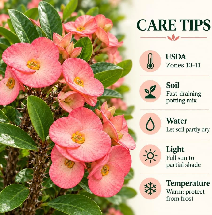 Salmon Pink Crown of Thorns Live Plant - Euphorbia Milii Succulent, 4-6 Inches Tall - Image 5