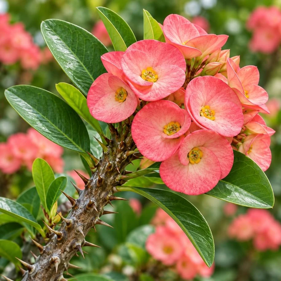 Salmon Pink Crown of Thorns Live Plant - Euphorbia Milii Succulent, 4-6 Inches Tall - Image 6
