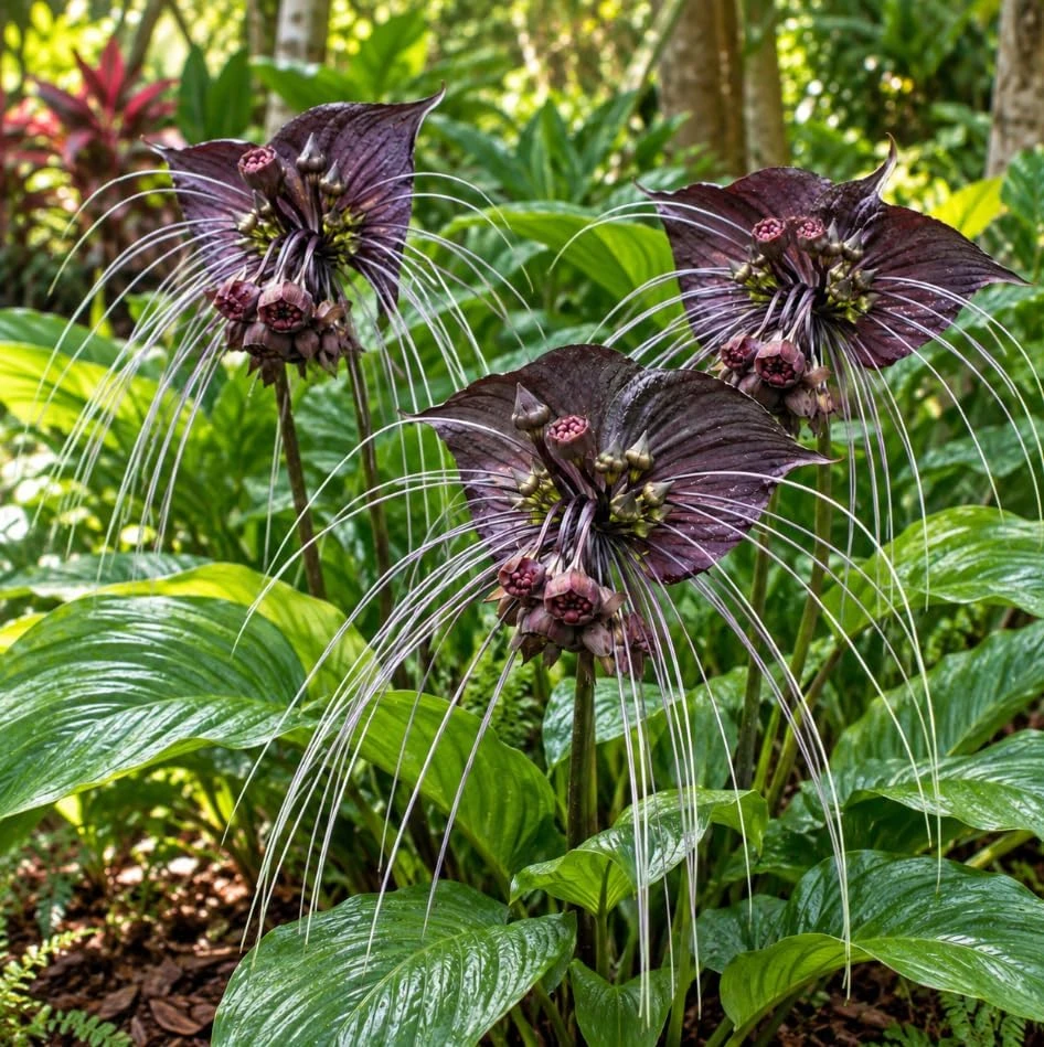 Set of 2 Black Bat Flower Tacca Chantrieri Live Plant, Tropical Indoor Houseplant, 4-6 Inch Tall in 2 Inch Pot - Image 2