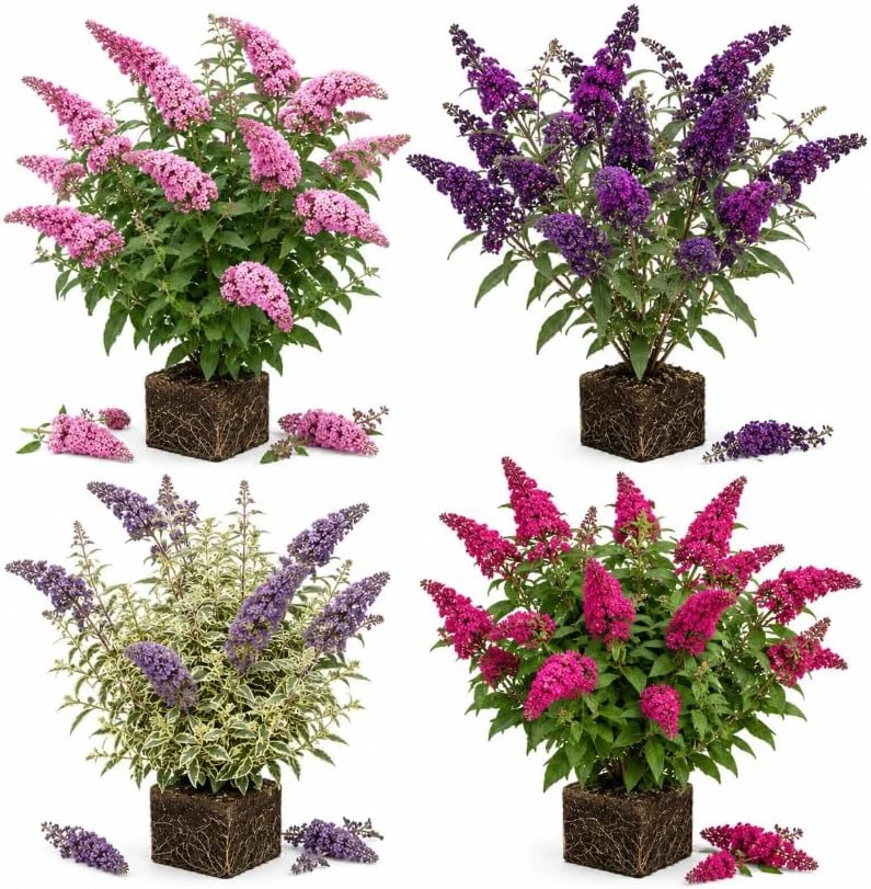 Set of 2 Buddleia Butterfly Bush Live Plants, Mixed, 4-7 Inches Tall, Outdoor Shrubs - Image 1