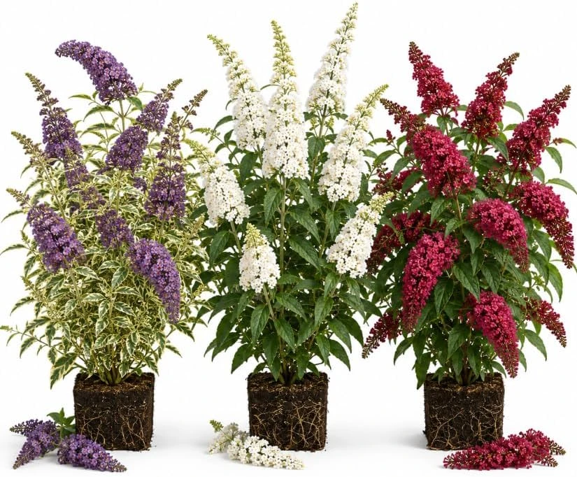 Set of 2 Buddleia Butterfly Bush Live Starter Plants, 4-7 Inches Tall, Outdoor Shrubs - Image 1
