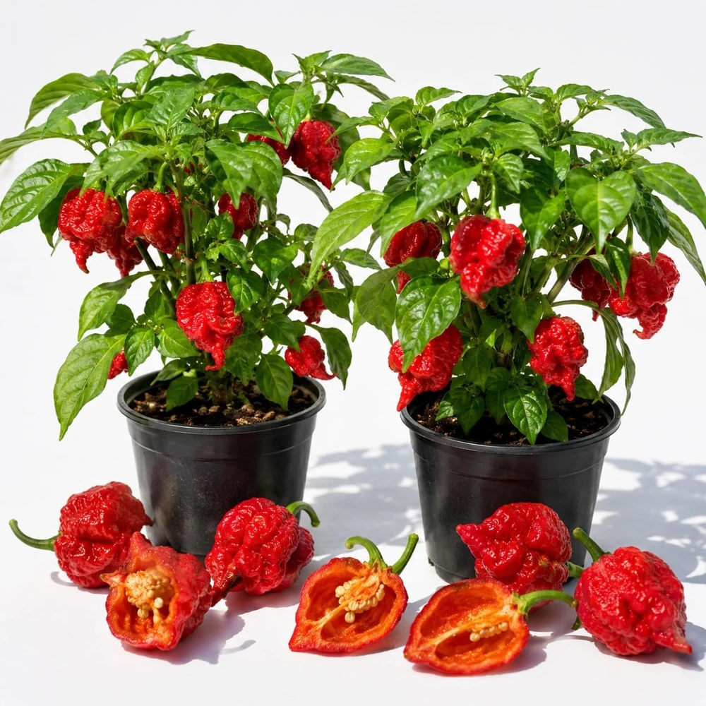 Set of 2 Carolina Reaper Pepper Plants Live - 4-6 Inch Tall Hot Chili Plants - Image 1
