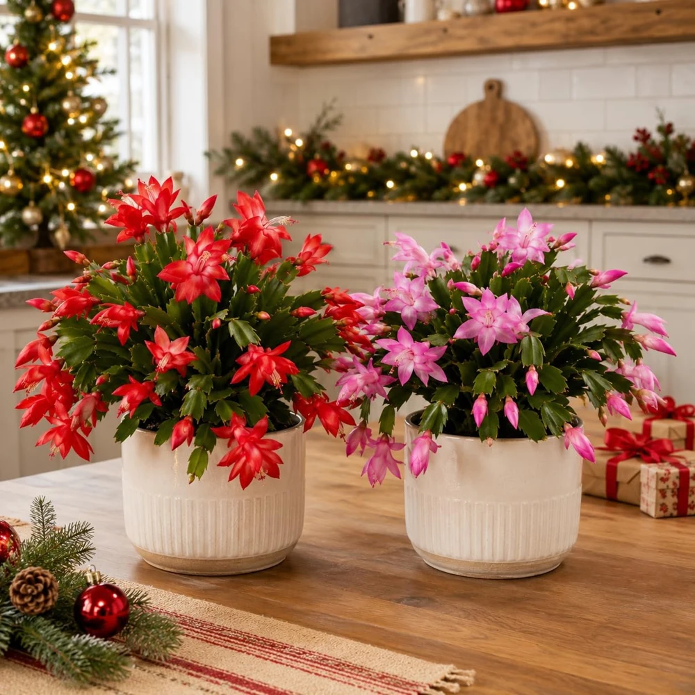Set of 2 Christmas Cactus Live Plants, Tropical Thanksgiving Cactus, 4-8 Inch Tall - Image 1
