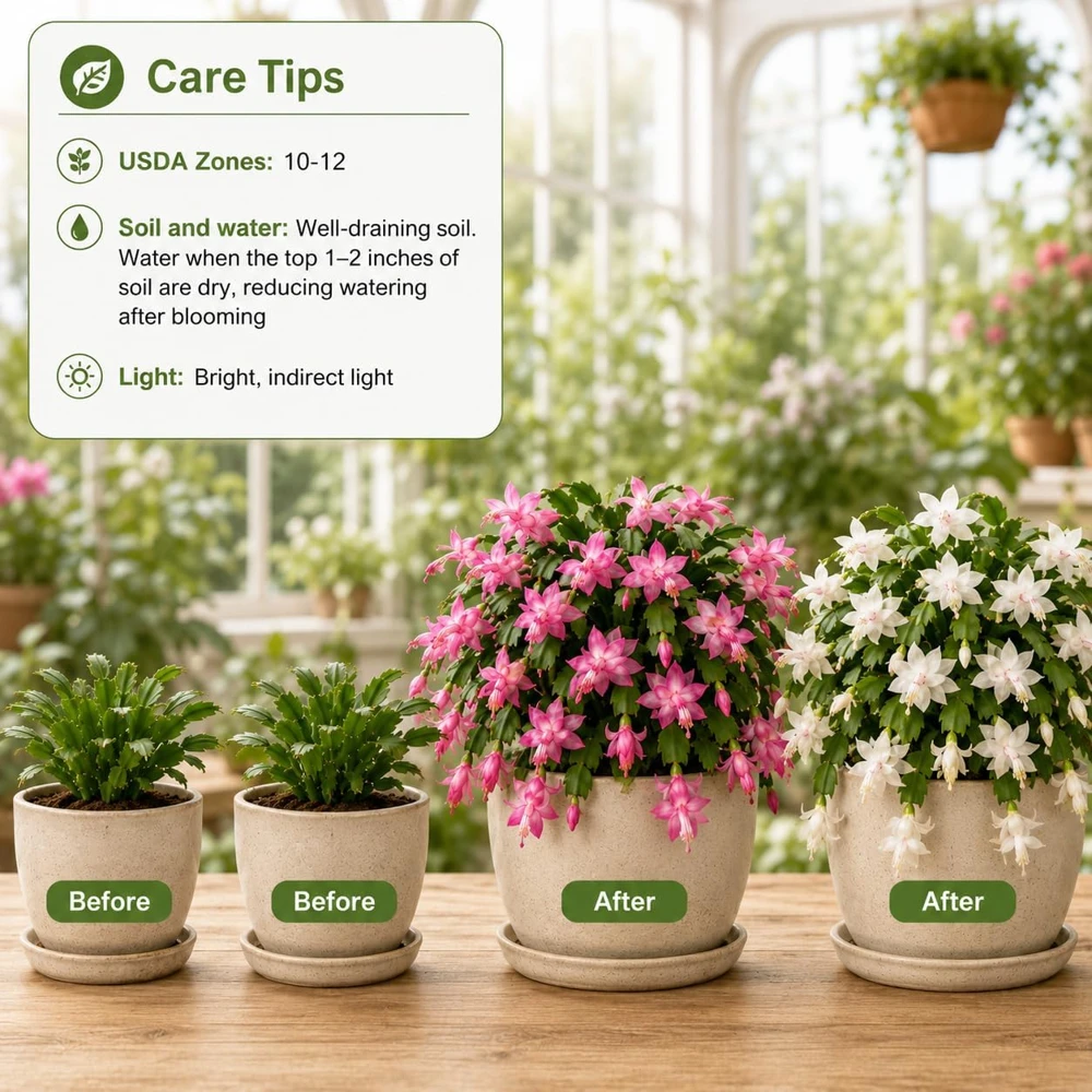 Set of 2 Christmas Cactus Live Plants, Tropical Thanksgiving Cactus, 4-8 Inch Tall - Image 3