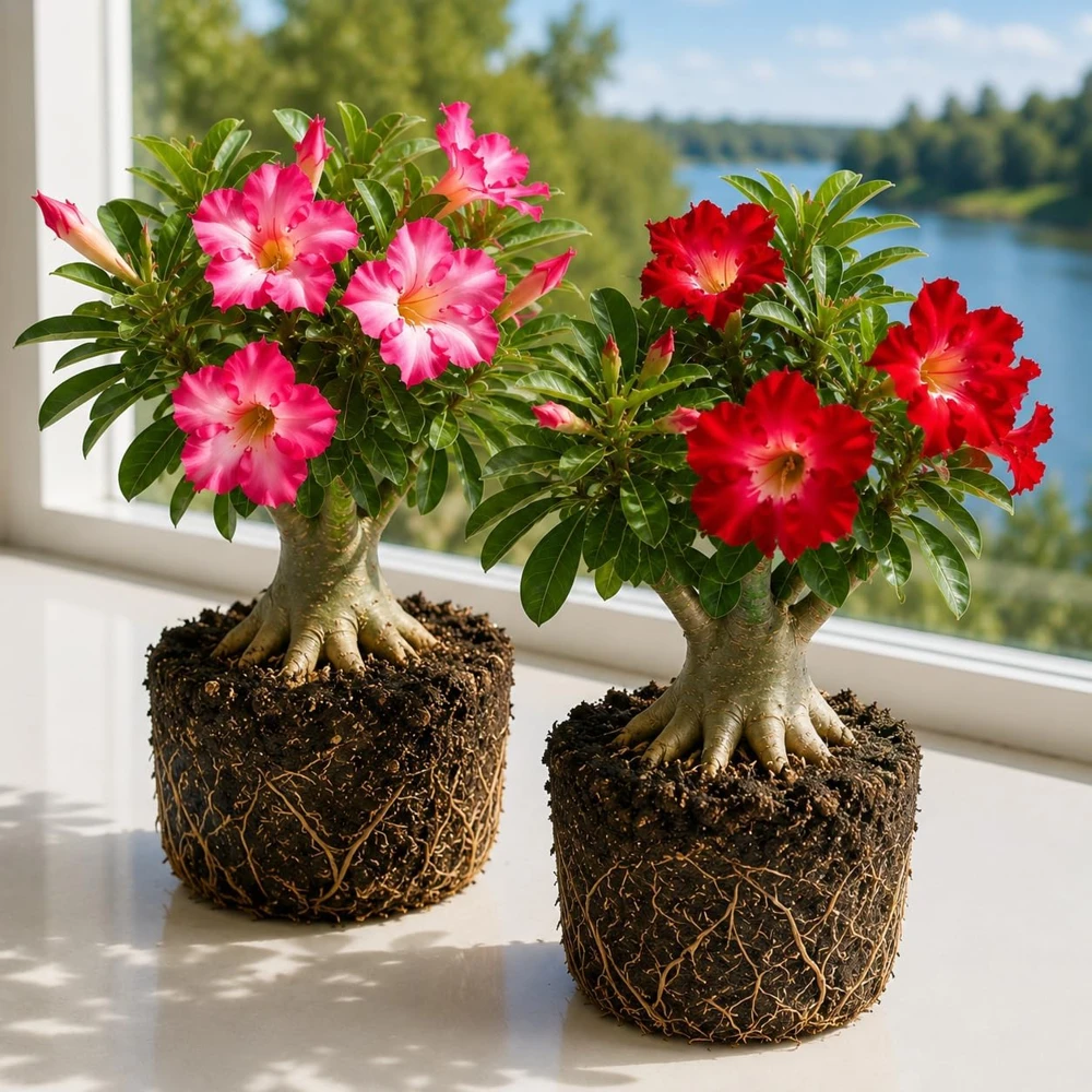 Set of 2 Desert Rose Plant Live - Adenium Succulent, 5-8 Inch Tall, Outdoor - Image 1