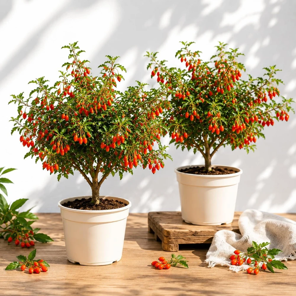 Set of 2 Goji Berry Live Plants, Red Bush, 4-8 Inch Tall, USDA Zones 5-9 - Image 1