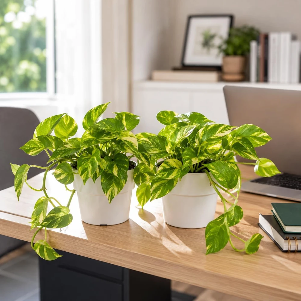 Set of 2 Golden Pothos Live Plants, Indoor Variegated Houseplant, 5-8 Inch Tall, 4 Inch Pot - Image 1